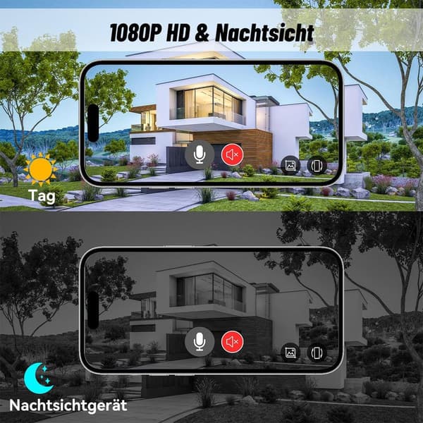 Smart dörrklocka med kamera, trådlös videodörrklocka, stöder 2,4 GHz Wi-Fi och har röstförvrängande intercomfunktion.