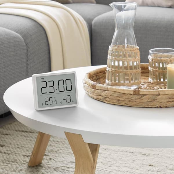 Digital termometer och hygrometer, liten LCD-väckarklocka - vit