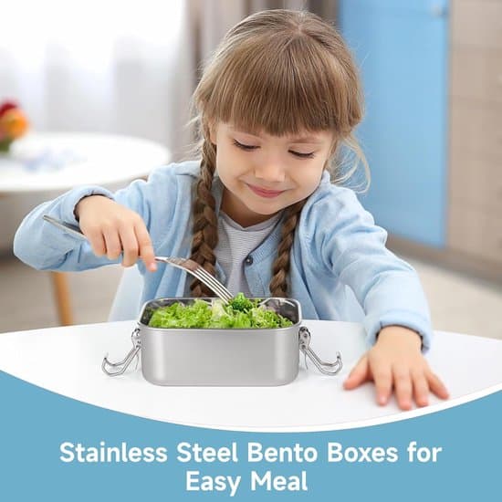 Bento Box Sæt - Genanvendeligt - 4-Dele Sæt - Rustfrit Stål - Kompakt