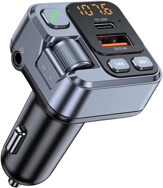Biltransmitter - Bluetooth FM-transmitter - Musik og opkald - PD 30W hurtigopladning - Sort