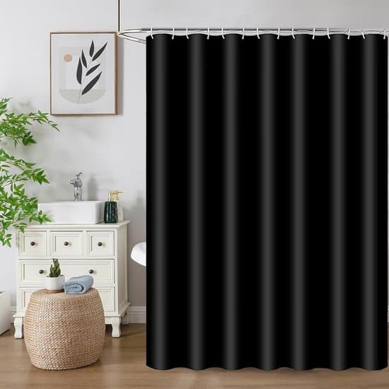PEVA badeforhæng med ringe og kroge, vaskbart og skimmelresistent (sort, 180 x 180 cm)