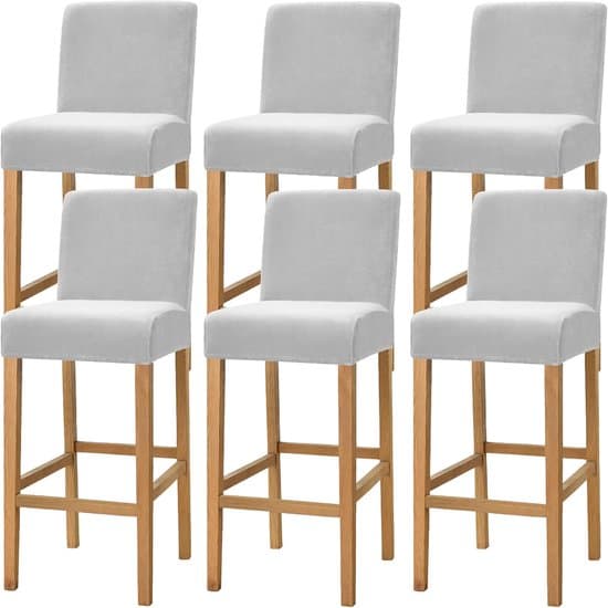 6 st högelastiska barstolöverdrag i sammet - Halkfria överdrag för cafébänkar och matstolar med elastisk nederkant (ljusgrå)