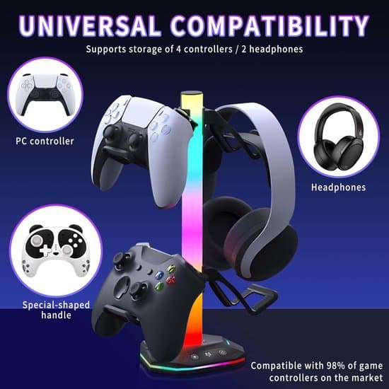 Tilbehørsopbevaringsstativ - Flere RGB-lystilstande - Skridsikkert design - Spilcontrollerstativ til Xbox - PS5 - PS4 - Nintendo Switch