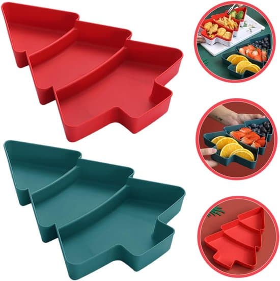2-pack julgransformade skålar för frukt och snacks i plast - Röd/Grön