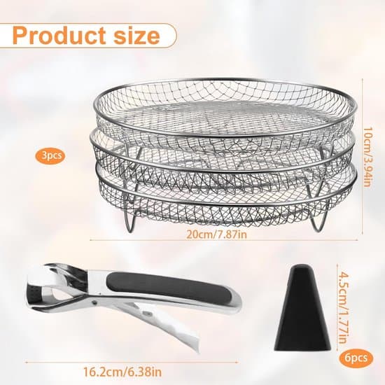 Tre stabelbare airfryer-kurve, 20 cm diameter rustfrit stål