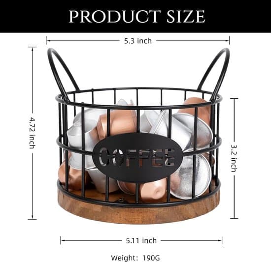 Robust K-Cup Kaffekapsel Opbevaringskurv Organizer med Træbase (Sort)