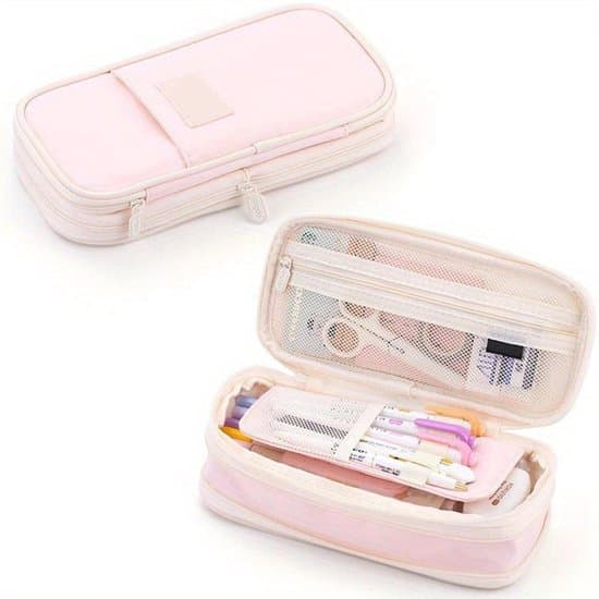 22x11x6.5cm Dubbelfack Stor Kapacitet Pennfodral - Rosa