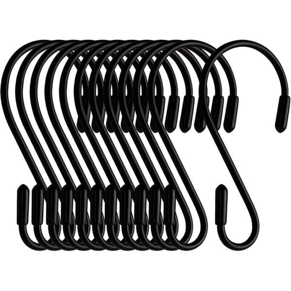 12-pack S-krokar - Svart - 8cm - S-formad - Maxlast: 5kg
