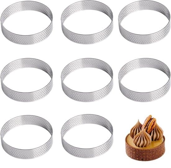 8-dele 8 cm perforeret dessert- og tærteringesæt i rustfrit stål