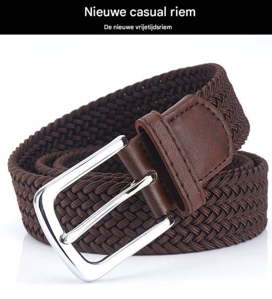 Bælte - Elastisk linning - Unisex vævet elastisk linning - Bredde 3,4 cm - Længde 125 cm - Kaffebrun