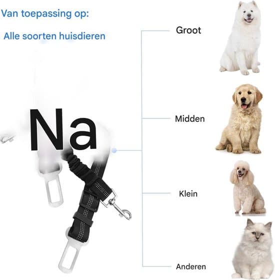 Justerbart säkerhetsbälte för hund i bil med stötdämpning