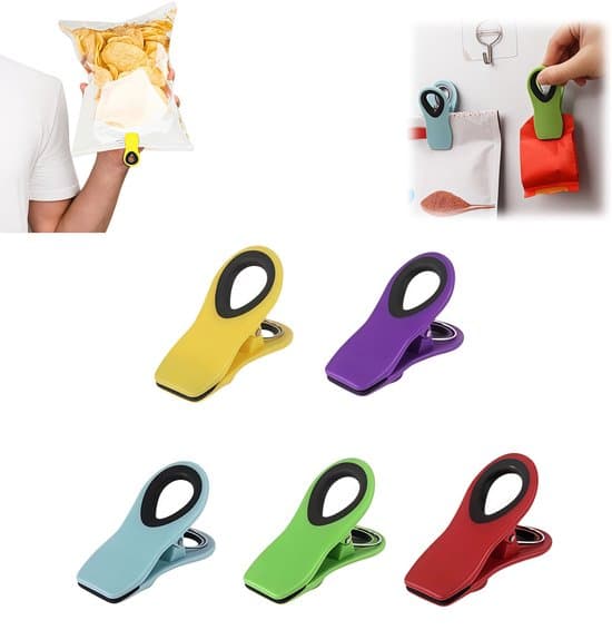 5-pack snackklämmor - magnetiska förseglingsmagneter för bröd- och matpåsar
