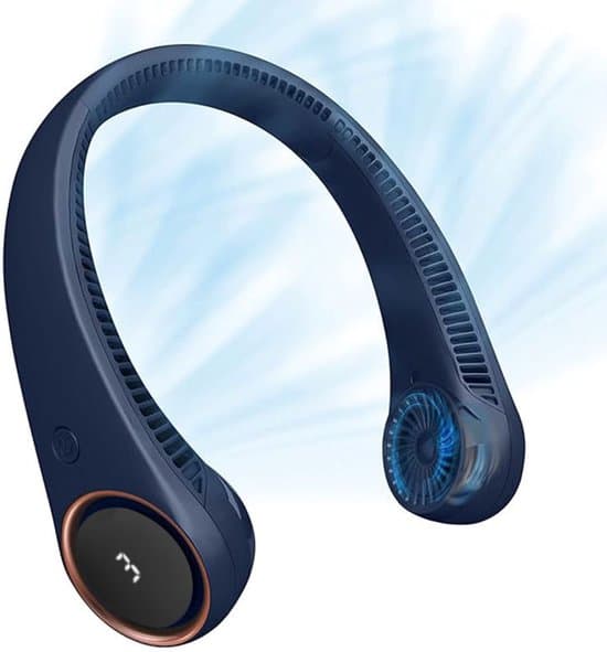 Bærbar halsventilator - USB genopladelig - Tre ventilatorhastigheder - Blå