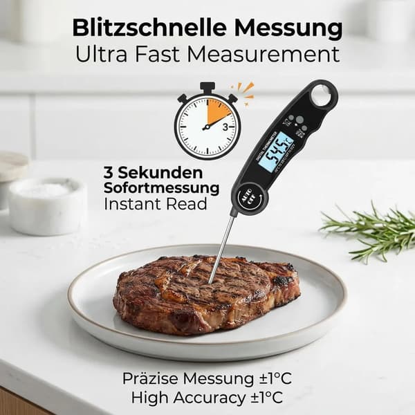 Digital kötttermometer - Grilltermometer, kökstermometer, baktermometer - Den idealiska grilltermometern för grillning, biff och bakning.