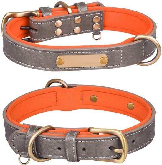 Enkelt hundhalsband, slitstarkt mjukt material med kontrastfoder, grå, XS