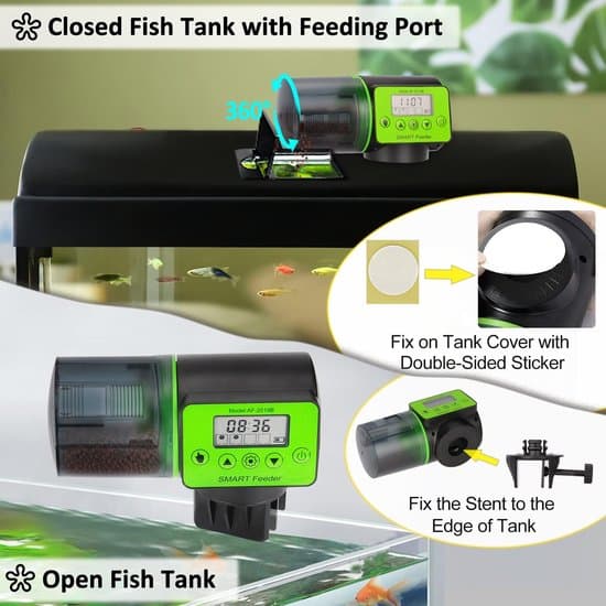 Automatisk fiskefoderautomat - 200 ml - Med stativ/klæbemiddel