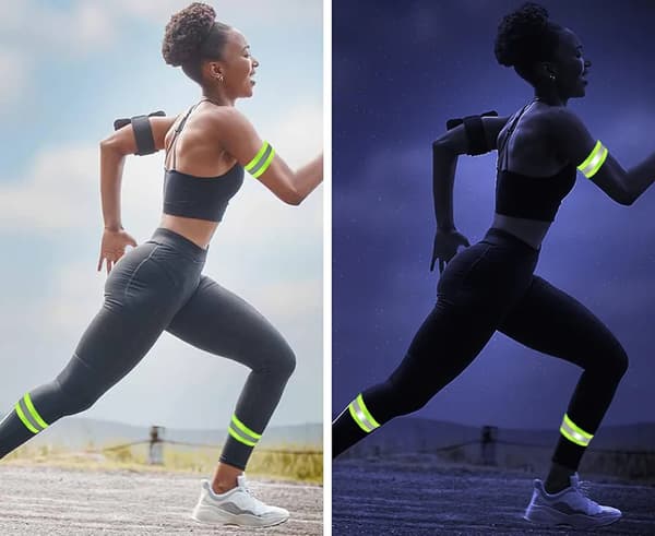 Ett par reflexband, reflexarmband, handledsremmar och reflexsäkerhetskit för jogging