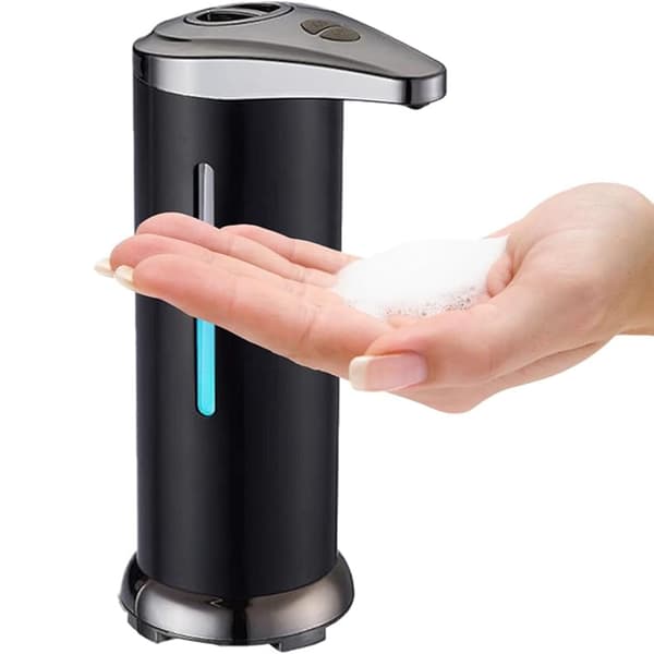 Sort Automatisk Sæbedispenser i Rustfrit Stål med Justerbar Udgang og Sensoraktivering