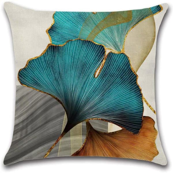 4-pack 45x45cm Ginkgobladsmönster Blågrön Linnekuddfodral
