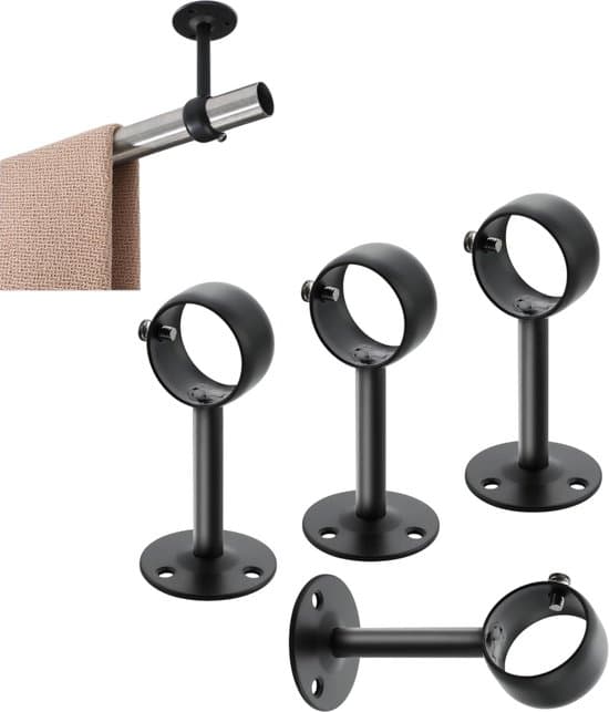 4-pak sorte 32 mm loftmonterede justerbare gardinstangbeslag