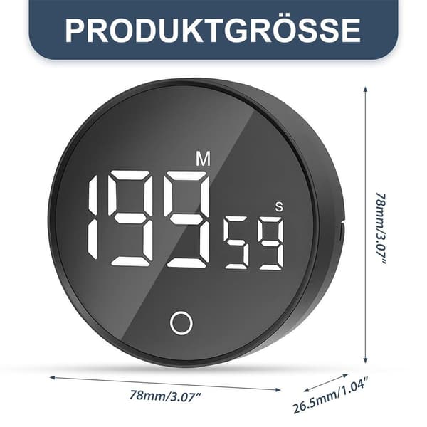 Digital kökstimer med magnet, stor LED-display, tyst läge, kort timer, äggklocka