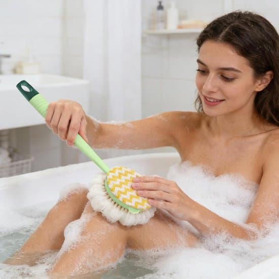 Badebørste - Badebørste - Renser huden - Dobbeltsidet loofah - 35cm - Grå