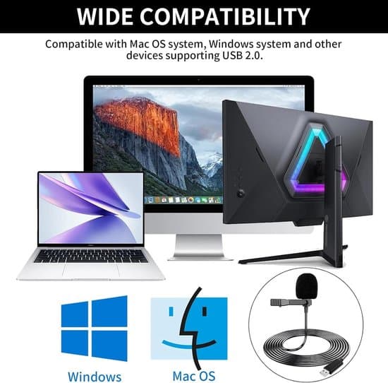 Lavalier USB-mikrofon til pc'er, mini clip-on stemmeinputoptager til podcasting og gaming (2m kabel).