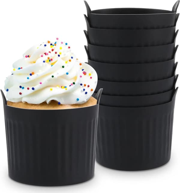 8-delt silikone airfryer gryderet, æggeforme og budding bageforme - sort - 6,6*6,5 (cm)