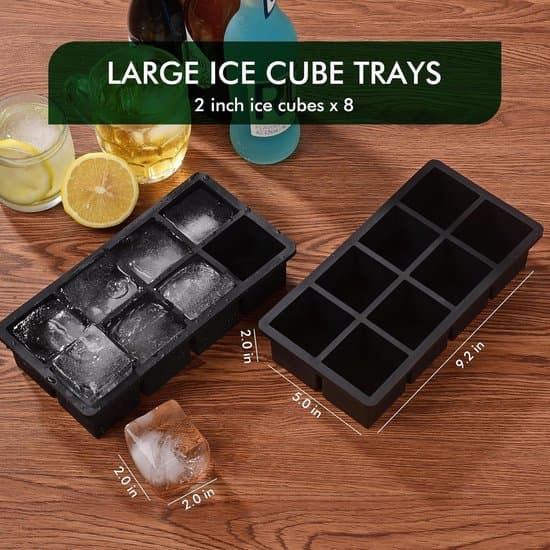 2-pack stora isbitsformar i silikon med lock - stapelbara 8-kubformar för cocktails/whisky/kaffe