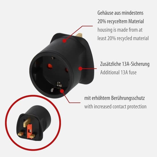 Rejseadapter til britiske stikkontakter - Sort