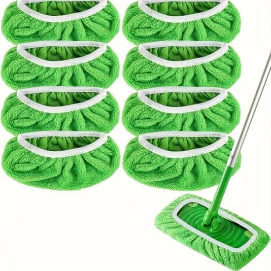 Återanvändbara moppdynor för platta moppar, tvättbara ersättningsdukar, 8-pack, grön.