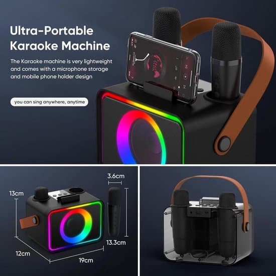 Karaokelaite - 2 mikrofonia - Bluetooth - Musta