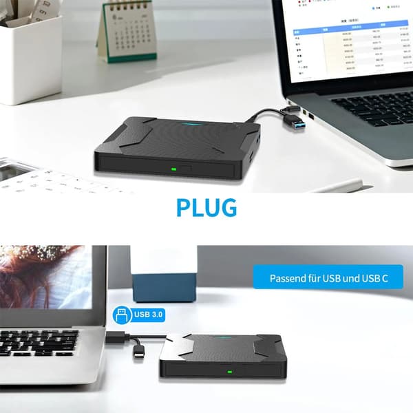 5-i-1 extern CD/VCD-enhet, den är kompatibel med bärbara datorer, PC, MacBooks samt Windows- och Linux-system