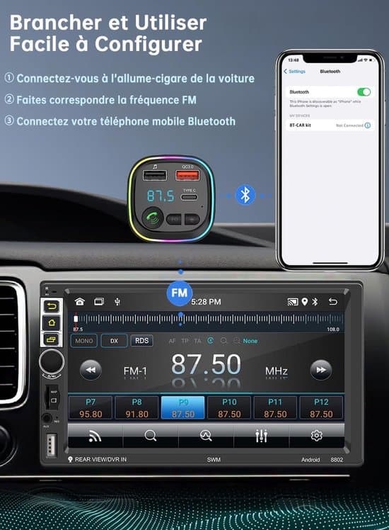 5x5x7.5cm Bluetooth 5.3 FM-autolähetin - Musta