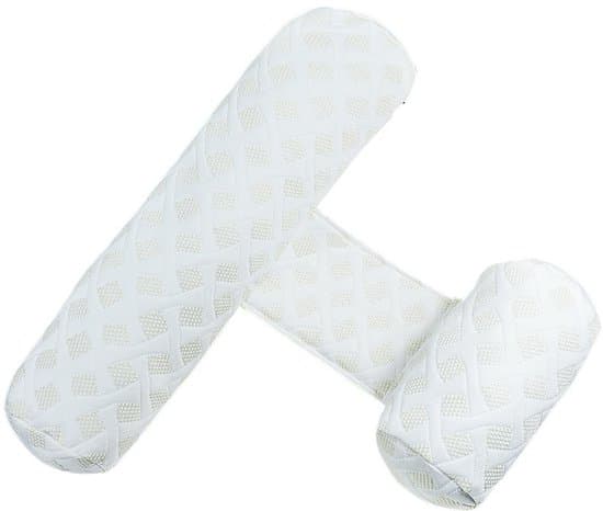 Vit babykudde, stöd för sidosovande, avtagbart och tvättbart foder, fallskydd, säkerhetsdesign.