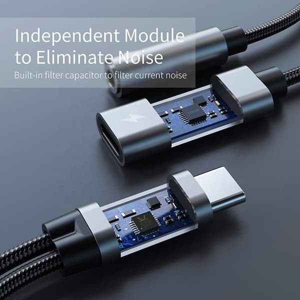 USB-C-adapter til 3,5 mm hovedtelefoner og USB-C-oplader - Sort