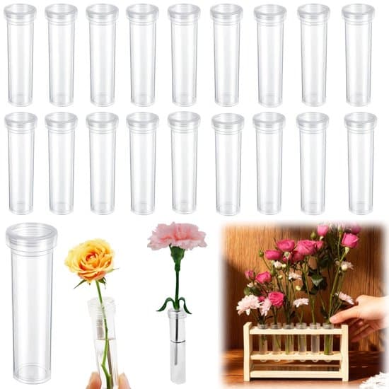 20-pack 7x1,5 cm transparenta blomvattenrör med lock