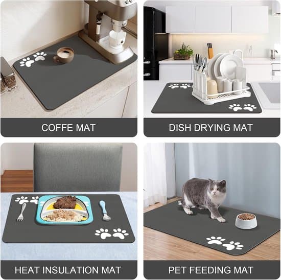 Kæledyrsfodermåtte Hund Kat Spisemåtte - Størrelse XXL - 50*80 cm - Fodermåtte til katte og hunde - Kiselgur måtte - Hurtigtørrende måtte - Spildsikker måtte