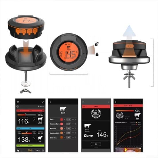Smart Köttermometer - Digital Kökstermometer - Perfekt Grillning - Appkontroll & Varningar - 4 Prober - Svart