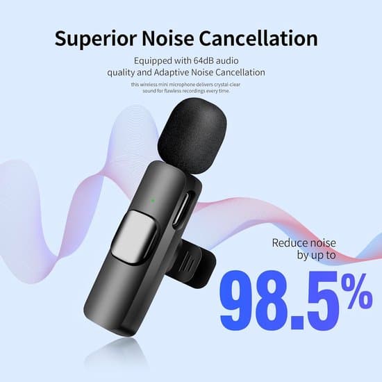 Trådløs Bluetooth Lavalier Minimikrofon til iPhone med LED-display og drejelig klips