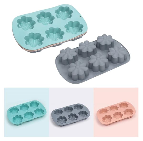6-hulrums blomsterformede non-stick silikoneforme til slik, budding og bagning