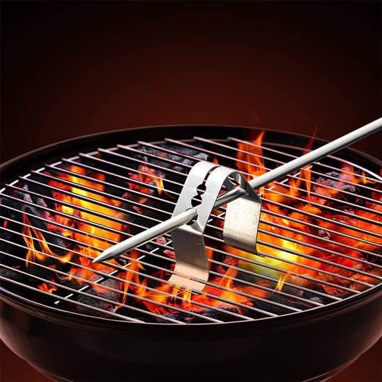 3-delt BBQ Kødtermometer Probe Clip Sæt - Rustfrit Stål Termometerholder - BBQ Termometer Clip Tilbehør - 3 Monteringshuller - Sølv