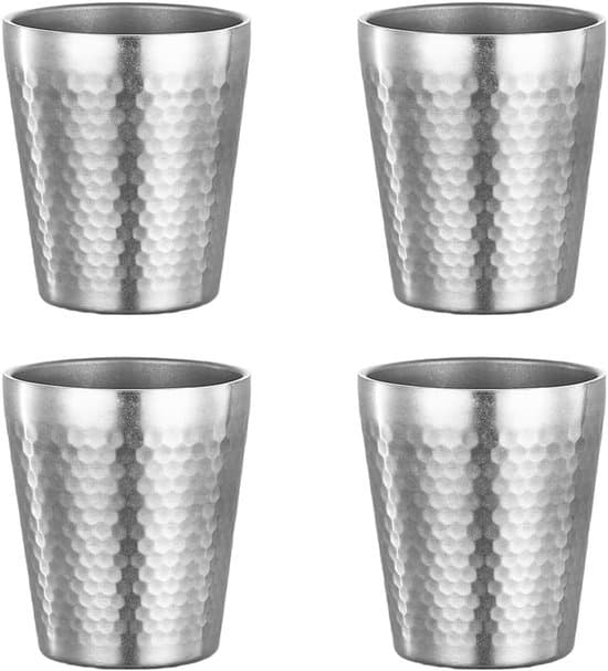 4-pak stabelbare isolerede campingkrus i rustfrit stål (175 ml, sølv)