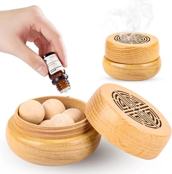 To-delt aromaterapi diffuser sæt, træ æterisk olie diffuser, myggemiddel, indendørs duft, 7 x 7 x 4 cm, naturlig træfarve