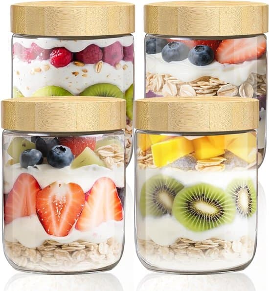 Overnight Oats Glas - 4 Styk - 500ml - Lufttæt