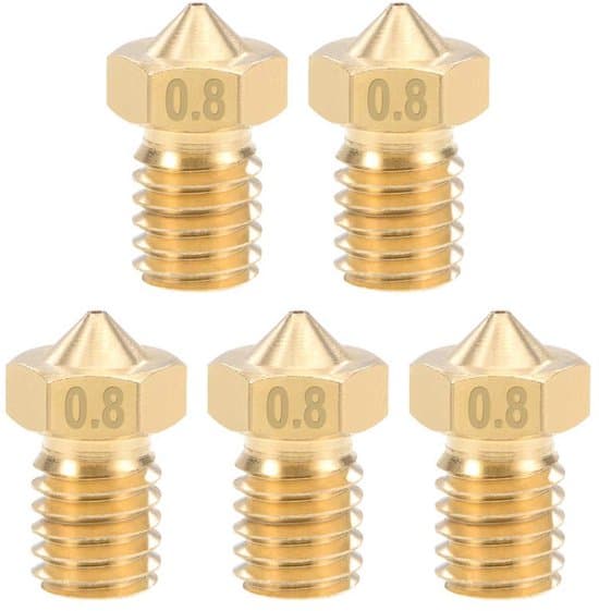 3D-printer reservedele - 3D-printerdyser - 5-pak messingdyser 0,8 mm, egnet til 1,75 mm filament og E3D V5-V6