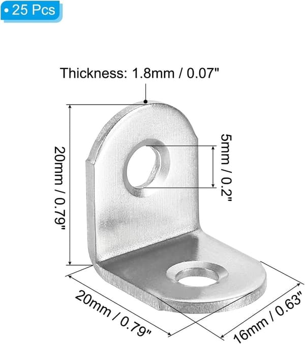 Silver 2x2x1,6 cm Rostfritt Stål L-formade Hörnfästen 20-pack