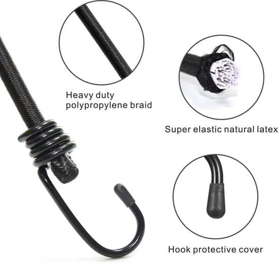 4-pak sorte 8 mm x 120 cm kraftige elastiske bungee-snore med kroge