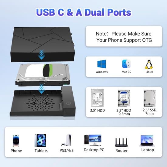 HDD dockingstation USB 3.0 til 2,5 og 3,5 tommer SATA HDD SSD