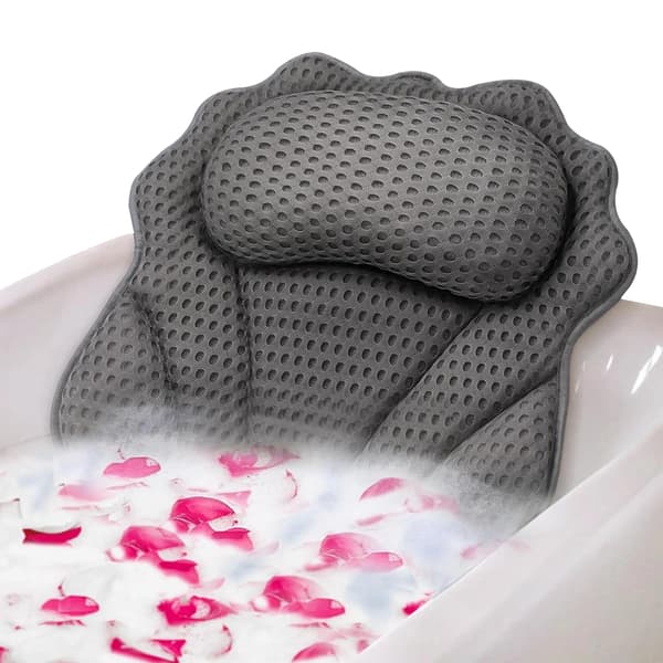 Ergonomisk Mesh Badekarspude med Sugekopper og Kroge - Grå